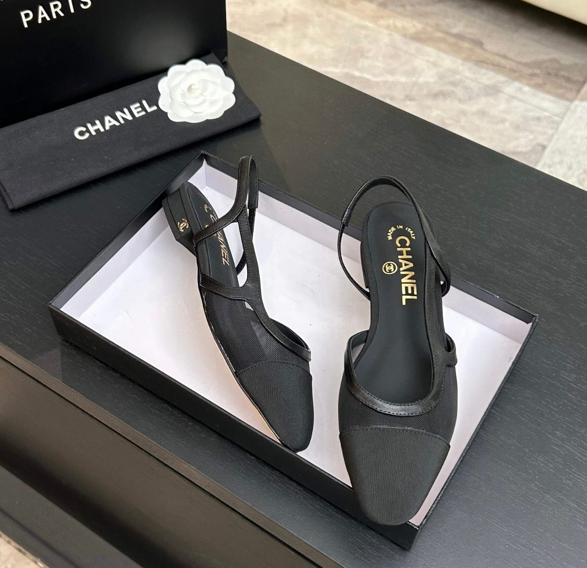 Slingbacks noire transparente