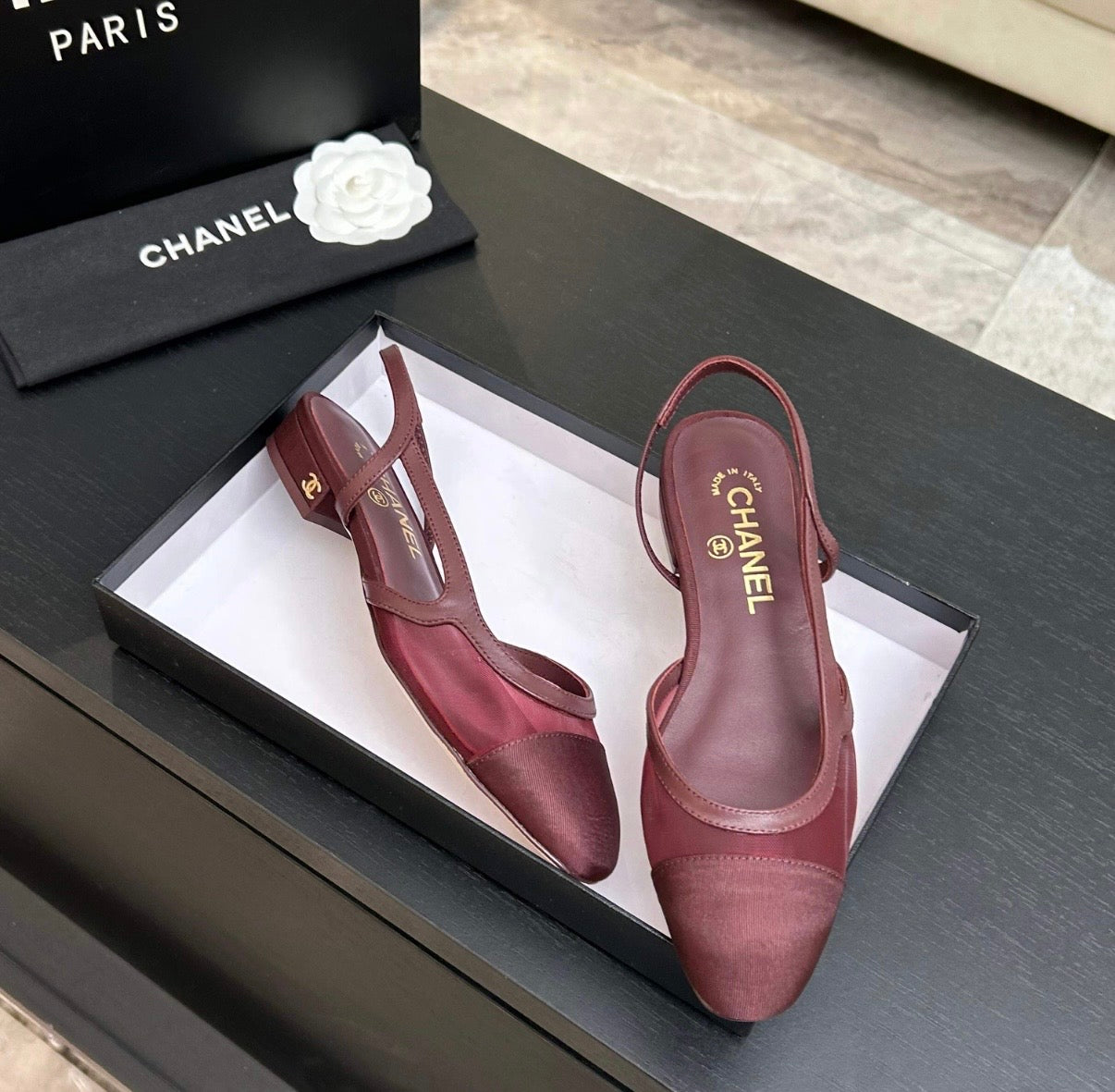 Slingbacks rouge transparente